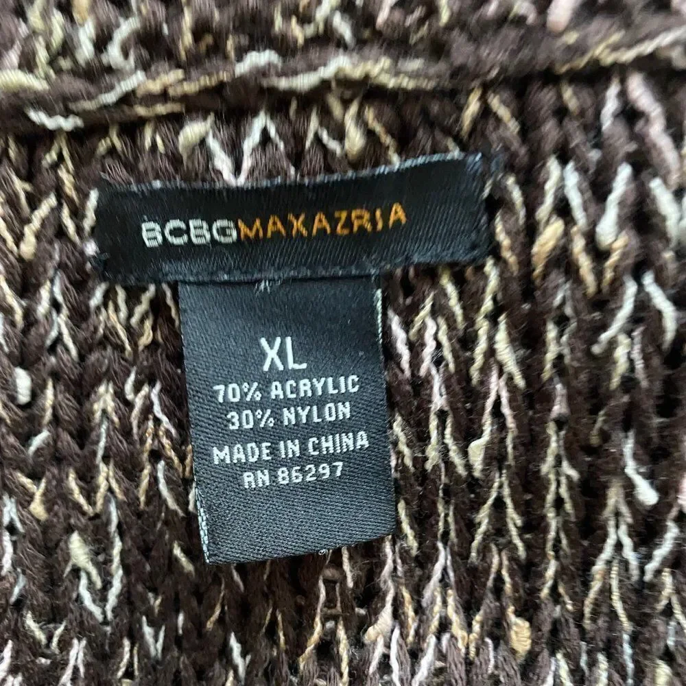 BCBG MaxArzria Brown Open Front Cardigan Sweater SZ XL
